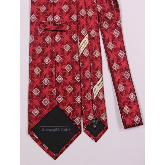 Ermenegildo Zegna Recent Red Geometric Print Design Silk Necktie Tie - Picture 4 of 6